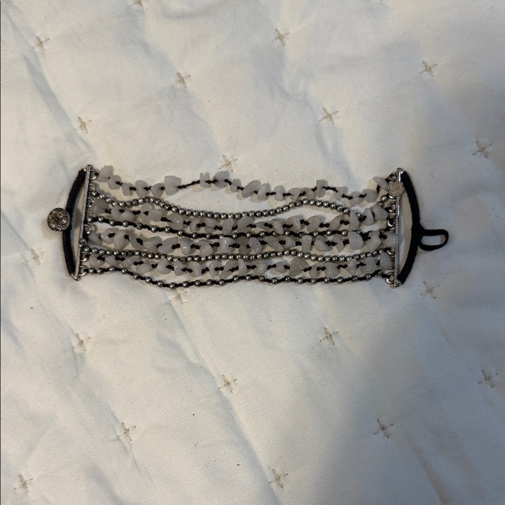 Brown and White Beaded Bracelet